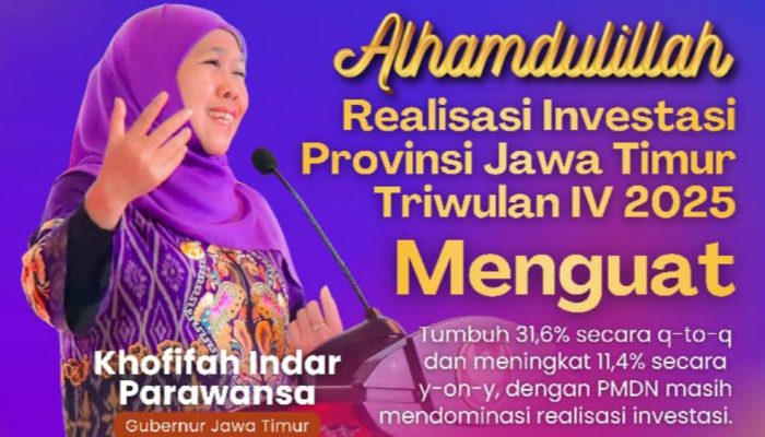 Gubernur Khofifah: Realisasi Investasi Rp147,7 Triliun Bukti Stabilitas Ekonomi Jatim