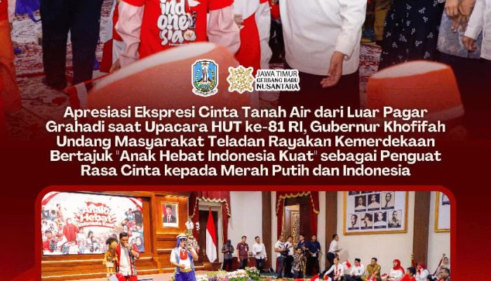 Tersentuh Lihat Anak Hormat Bendera dari Luar Grahadi, Gubernur Khofifah Gelar “Anak Hebat Indonesia Kuat”